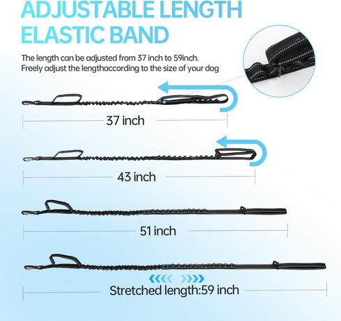 Thickened all-nylon large leash, 51 "to 37" adjustable leash, quick release leash, Shock absorbing dog leash, 2 handle leash, bungee dog leash, el...