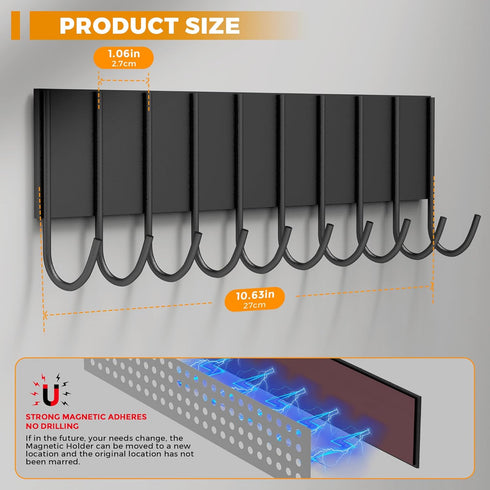 Magnetic Key Holder For Fridge With 10 Hooks, Magnetic Utensil Holder For Wall, Strong Magnetic Key Hanger Hooks Organizer, Magnent Key Rack For K...