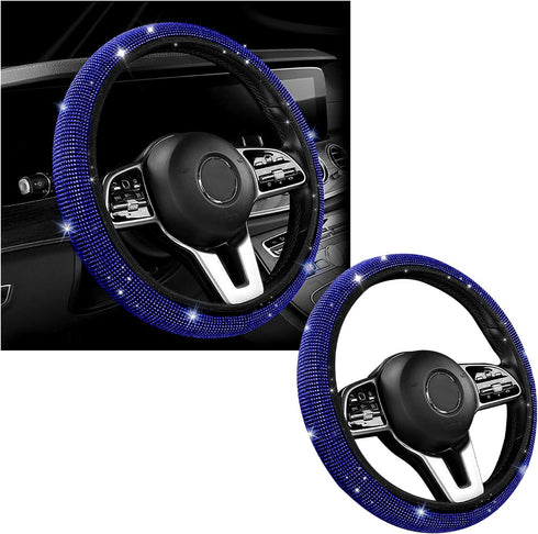 Bling Steering Wheel Cover, Crystal Diamond Steering Wheel Protector for Women Girls, 14-15 Inch Sparkling Rhinestone Decor Accessories, Universal...