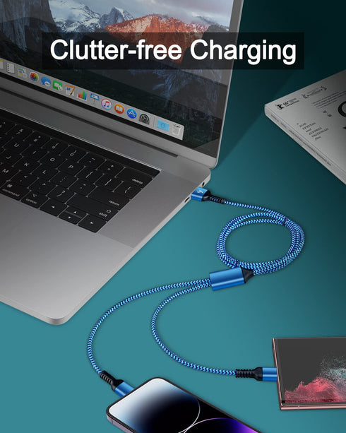 Apple Lightning & USB-c 2-in-1 Charging Cable (4 Feet), USB to Lightning & USB to Usbc Long Fast Charger Cord for iPhone 15 Plus 14 13 12 11 Pro/m...
