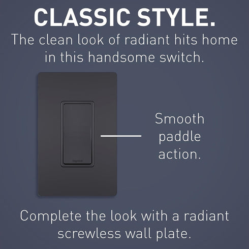 Legrand radiant TM870GCC10 15 Amp Rocker Wall Switch, Single Pole Decorator Light Switches, Graphite (1 Count)......