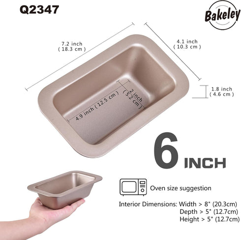 6-Inch Loaf Pan, Non-Stick Baking Bread Pan, Carbon Steel Bakeware Set of 2 7.2" x 4.1" x 1.9" (Champagne Gold)...