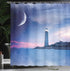 Ambesonne Lighthouse Shower Curtain, Lighthouse at Night Oceanic Space Stars Moon Smock Fantasy View Print, Cloth Fabric Bathroom Decor Set with H...