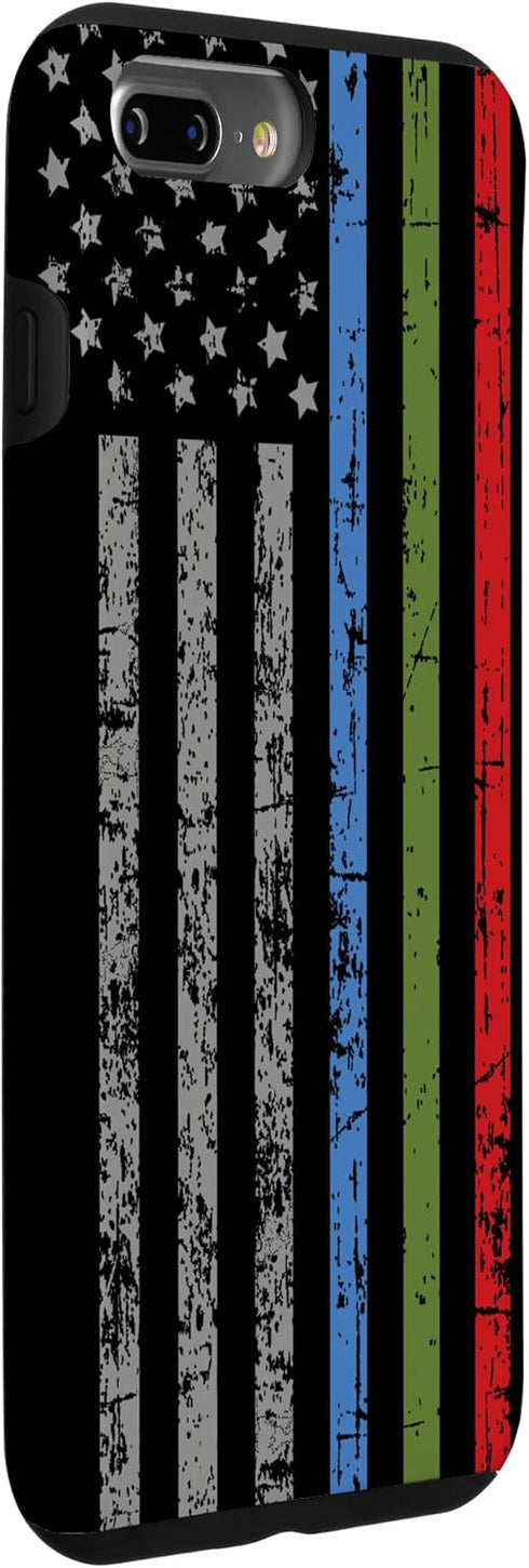 iPhone 7 Plus/8 Plus Police Military and Fire Thin Blue Green Red Line Flag Case...