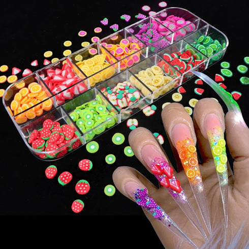 AKOAK 2 Boxes of Crystal Mash Clay Strip Flowers Fruit Slices Apples, Strawberries, Watermelons Nail Crafts Making, Decorations Scrapbook DIY Craf...