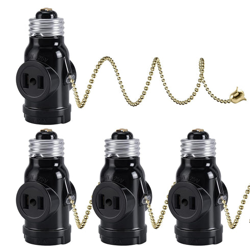 DiCUNO UL Listed E26 to 2 Polarized Outlet Socket Adapter, Pull Chain Switch Control Light Bulb, Standard (Medium) E26 Base to 2-Prong Outlet Plug...
