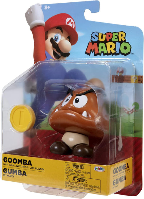 Super Mario Action Figure 4 Inch Goomba Collectible Toy with Coin Accessory...