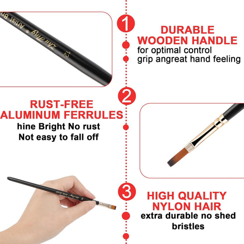 12 Pcs Filbert Paint Brushes Soft Artist Brushes Flat Nylon Bristles Painting Brushes with Wood Handle Paint Brush Set for Acrylic Oil Watercolor ...