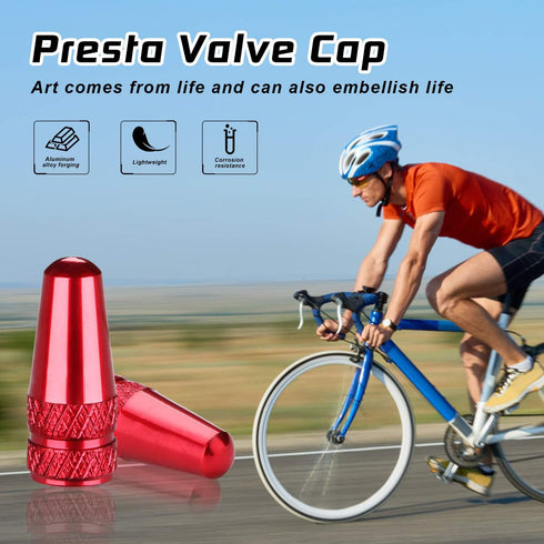 Bike Presta Valve Caps Red Presta Caps Aluminum Alloy Anodized, Fully Thread Red Air Dust Valve Stem Covers for Bike Used on Presta/French Valves,...
