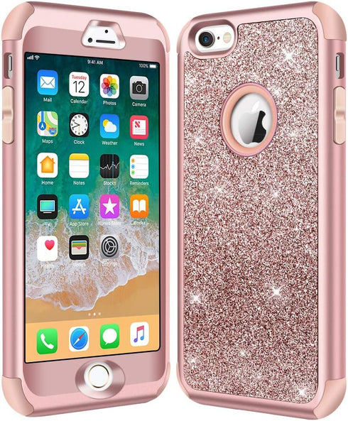 Hython Compatible with iPhone 6/6s Case, Heavy Duty Full-Body Defender Protective Case Bling Glitter Sparkle Hard Shell Hybrid Shockproof Rubber B...