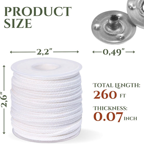 101PCS Candle DIY Tools Set — 200FT Candle Wick Roll and 100PCS Metal Tabs for Candle Making Supplies Candle Wick Spool White Woven Candle Wicks f...