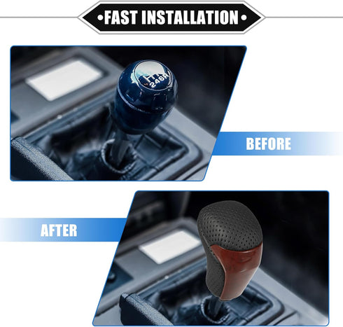 Automatic Gear Shift Knob Compatible for Toyota Highlander 2014-2019, Durable Faux Leather Plastic Black Red Drilled Mahogany Pattern...