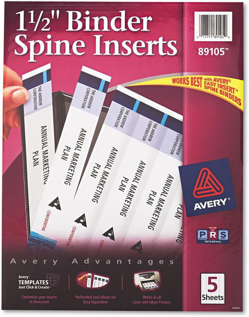Avery-Dennison 89105 Binder Spine Inserts, 1-1/2-Inch Capacity, 25/PK, White...
