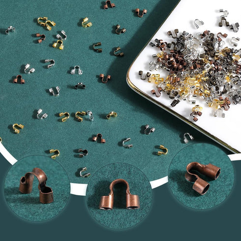 1 Box 600Pcs Wire Guard Loops Guardians Wire Protector Jewelry Brass U Shaped Small Double Holes Thread Wire Protectors for Jewelry Making Necklac...