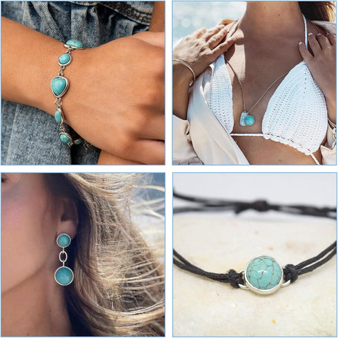 70Pcs Tibetan Style Teardrop Turquoise Connector Charms Round Bohemian Earring Charms Retro Antique Silver Western Link Charms for DIY Boho Neckla...