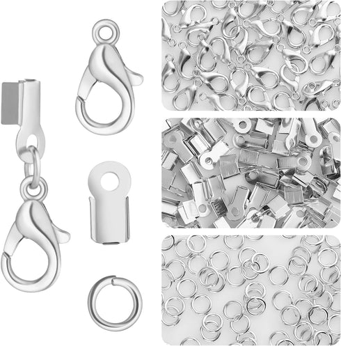 450 Piece Jewelry Making Accessories Kit Include 200 Fold Over Cord End Caps Crimp End Tips 200 Jump Ring Connectors and 50 Lobster Claw Clasps fo...