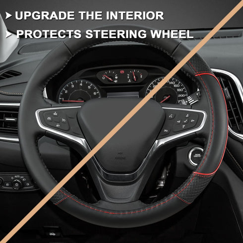 GIANT PANDA Steering Wheel Cover for Chevy Silverado - Car Steering Wheel Cover for Chevrolet Colorado Tahoe -Black+Red Trim...