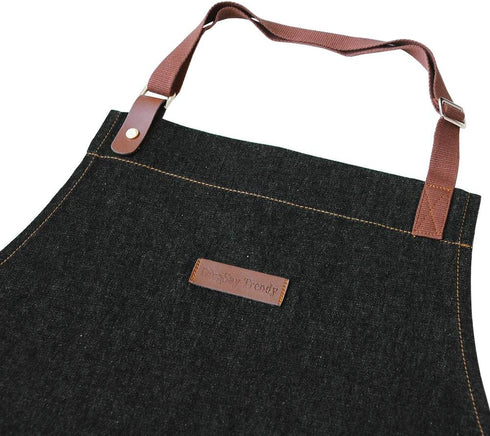 Denim Kitchen Apron with Pockets, Mens Womens Professional Chef Bib Apron for Cooking Grill BBQ Server...