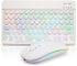 Ultra-Slim Bluetooth Keyboard and Mouse Portable Mini Wireless Keyboard Rechargeable 7-Color Backlit for Apple iPad iPhone Samsung Tablet iPhone S...