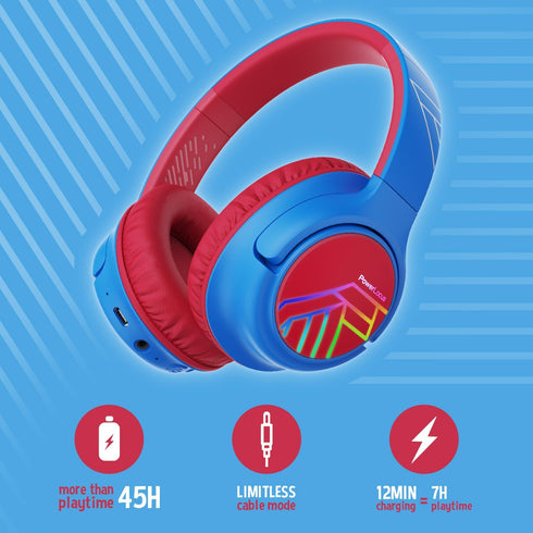 PowerLocus Kids Wireless Headphones, Bluetooth Kids Headphones LED Lights Over Ear with 74/85/94dB Volume Limited, 45H Playtime,Built-in Mic, Two ...