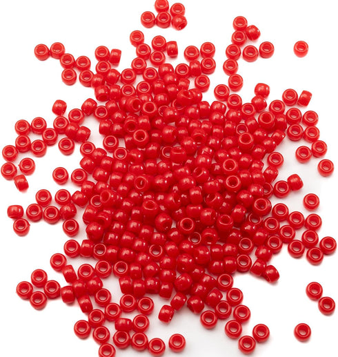 1000 Pcs Acrylic Red Pony Beads 6x9mm Bulk Kandi Beads for Friendship Bracelet Necklace Jewelry Making Pens Hair Braiding Kit...