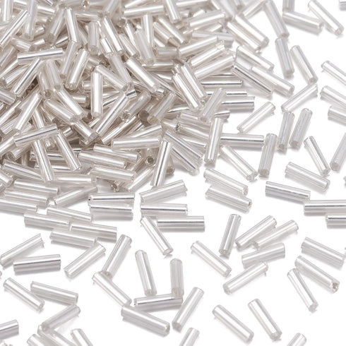 Pandahall 1250pcs/50g Silver Lined Glass Bugle Beads 6x1.8mm Clear Tube Loose Glass Seed Spacer Beads for Jewelry Making (FloralWhite)...