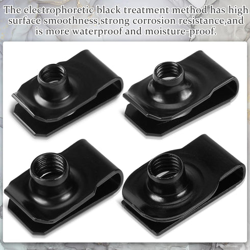 25 Pcs Extruded U Type Nuts Bumper Fender U Style Clip on Nut Extruded U Style Nuts Spring Nuts Black U Style Fasteners for Automotive Metal Fende...