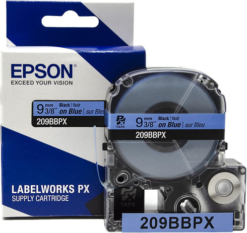 Epson LABELWORKS 209BBPX Genuine PET (Polyester) Tape Cartridge - Black on Blue Label Maker Tape - 3/8" (9MM) Wide, 30'...