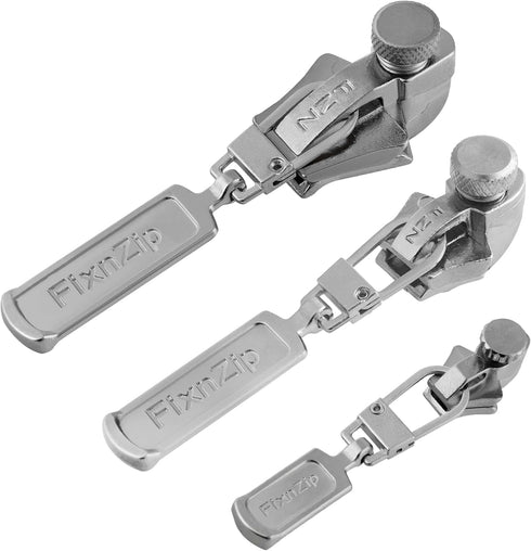 FixnZip (Nickel 3 Pack) - Universal Zipper Repair Kit for Jackets, Luggage, Bags - Backpack Zipper Replacement Repair Kit - Instant Zipper Fix (S,...