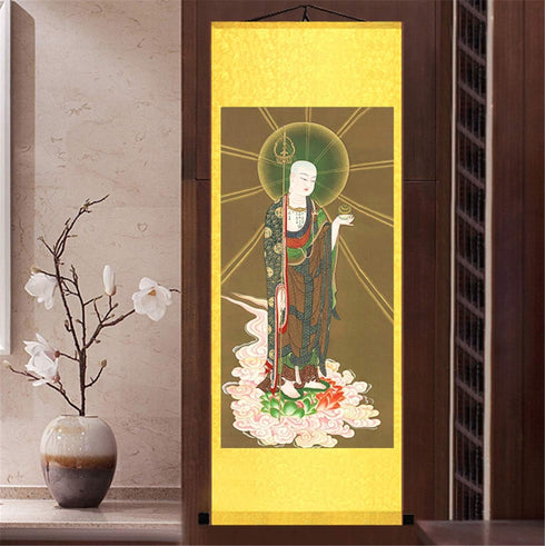 Zzooi Ksitigarbha Silk Hanging Painting Wall Art Hanging Scroll,Ksitigarbha Bodhisattva...