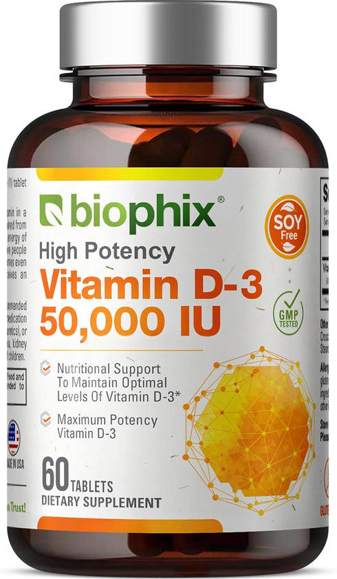 biophix Vitamin D-3 50000 IU 60 Tablets - High-Potency Supports Strong Bones Immune Health...