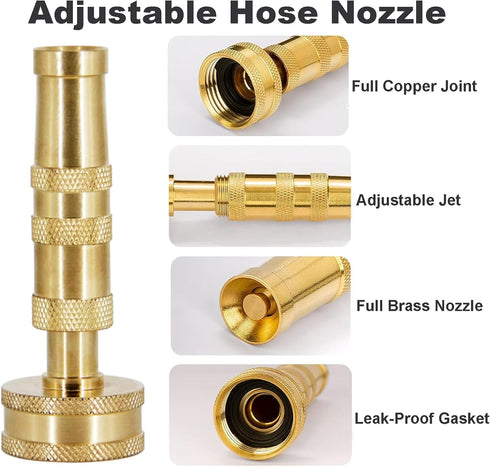 Adjustable Twist Hose Nozzle, 4" Heavy-Duty Brass Hose Nozzle Garden Sprayer with 4 Rubber Washers for Garden Watering Patio Lawn Car Washing Driv...
