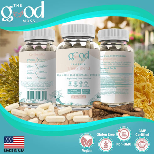 Trinity Blend Superfood -Sea Moss, Bladderwrack and Burdock Root Supplement for Overall Health Support, Hair, Skin and Nails 60ct...