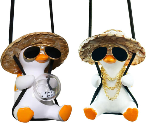 2PCS Swinging Ducks Car Hanging Ornament Interior Rearview Mirror Accessories Car Pendant Rearview Mirror Decoration Gift (Sunglasses and Dice)...