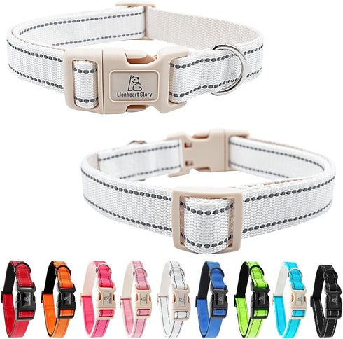 Lionheart glory Dog Collar Reflective Dog Collars Female Male Pet Collar White Collar Dog Adjustable Durable Soft Classic Collar for Large Dogs Pe...
