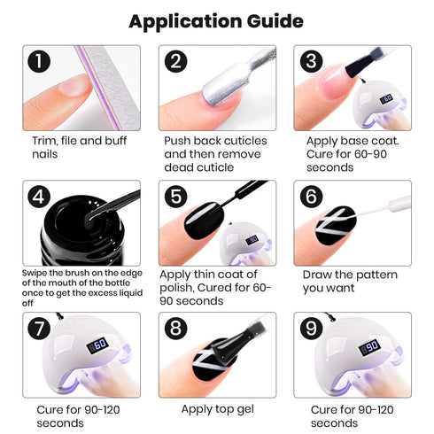 RARJSM Nail Art Gel,Liner Gel Polish,Black White Nail Design Polish Painted Gel Nail Polish Set 2Pcs Soak off Curing Requires 8ml Build in Thin Br...