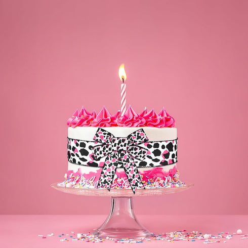 4 Rolls 20 Yards Pink Cow Print Wired Edge Ribbons Black White Pink Cow Spot Pattern Ribbons Cow Print Ornaments Fabric Ribbons Animal Print Ribbo...