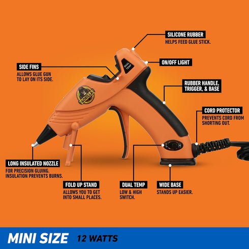 Gorilla Mini Hot Glue Gun Kit (Pack of 1 Mini Hot Glue Gun and 30 Sticks) - Dual Temp, Precision Nozzle, and Easy Squeeze Trigger...