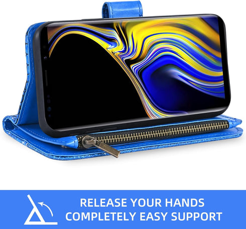 Asuwish Phone Case for Samsung Galaxy Note 9 Wallet Cover with Screen Protector and Wrist Strap Bling Glitter Leather Flip Zipper Credit Card Hold...