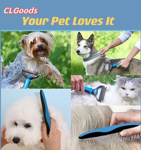 Pet Grooming Brush&Comb Combo, Pet Grooming Brush?Cat Comb Dog Comb for Shedding, 2-Piece Kit,Undercoat Comb for Dog Grooming (Blue)...