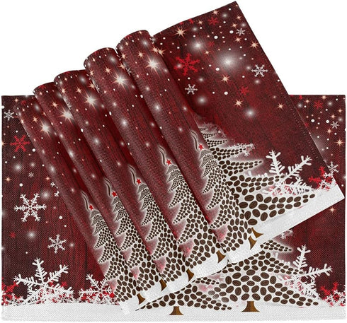 Christmas Tree with Snowflake Table Mats Placemats Set of 6 Winter Holiday Xmas Kitchen Mat Dining Place mat Heat-Resistant Easy Clean Happy New Y...