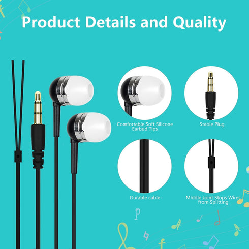 Kids Earbuds Bulk 50 Pack Colors Mixed, Wholesale Earphones in-Ear Headphones Perfect for Schools Classrooms Students Teens Children Gift and Adul...