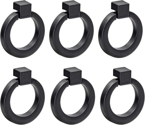 6Pcs Round Cabinet Ring Pull Handles Single Hole Ring Knobs for Cabinet Drawer Dresser Cupboard Wardrobe, Matte Black...