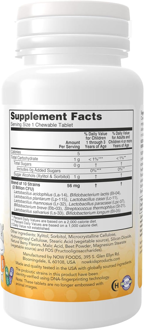 NOW Supplements, BerryDophilus™ with 2 Billion, 10 Probiotic Strains, Xylitol Sweetened, Strain Verified, 60 Chewables, packaging may vary...