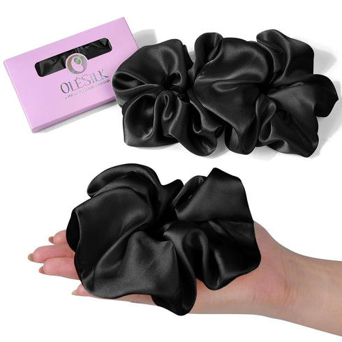 OLESILK Silk Scrunchies Oversized 100% Mulberry - Large for Women Thick Curly Hair Care, Smooth Hair-Ties No Damage for Sleep...