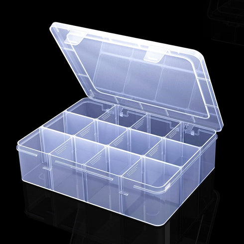 Large Clear Organizer Box,12 Grids Organizer Box with Removable Dividers for Jewelry,Bead Storage Organizer Box,Plastic Compartment Container for ...