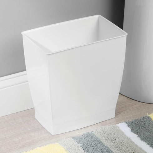 iDesign,Plastic Spa Rectangular Trash, Waste Basket Garbage Can for Bathroom, Bedroom, Home Office, Dorm, College, 2.5 Gallon, White...