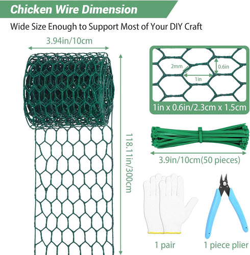 Floral Chicken Wire for Craft,4 x 118 Inch Lightweight Galvanized Hexagonal Chicken Wire Netting, 2mm Thickness Chicken Wire Fence for Garden Poul...