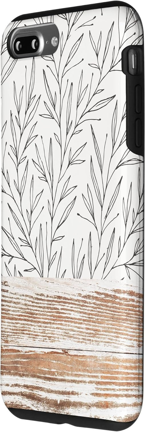 iPhone 7 Plus/8 Plus Boho Rustic Botanical Leaf Pattern Vintage Beige Case...
