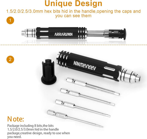 10 in 1 RC Model Repair Tools Kit with 1.5/2.0/2.5/3.0/4.0/5.5mm Hex Screwdrivers Wrench Phillips & Slotted Screwdriver, Metal Tray for RC Cars He...